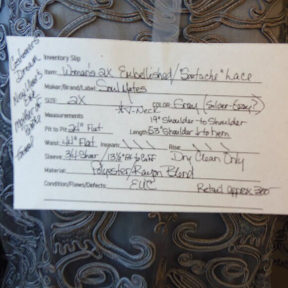 The Soulmates Soutache Lace Women's 2X Gray-Blue Evening Dress is a stunning gow - Picture 2 of 14